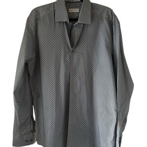 Marcello Tailored With Italian Fabric Blue &White Geometric Men's Shirt Size L